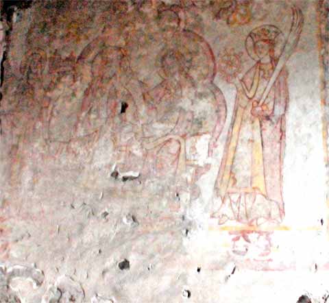 Wandmalerei von 1310 in der Evangelische St. Maria-Magdalena Kirche in Langenhain Wandmalerei von 1310 in der Evangelische St. Maria-Magdalena Kirche in Langenhain