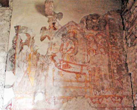 Wandmalerei von 1310 in der Evangelische St. Maria-Magdalena Kirche in Langenhain Wandmalerei von 1310 in der Evangelische St. Maria-Magdalena Kirche in Langenhain
